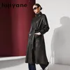 Tajiyane – Trench-Coat en cuir pour femmes, couche de tête rétro en peau de mouton, Long coupe-vent d'hiver 2024, veste réelle bronzée végétale