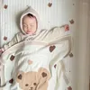 Blankets Baby Swaddle Wrapped Knitted Cotton Blanket Fashion Bear Print Footmuff Sleeping Bag Bedding Quilt A2UB