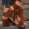 Sandalen Sommer Keil Plattform Heels Mokassin Frau Designer Casual Finger Fuß Fisch Bequeme Rock Schuhe