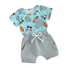 Kledingsets Toddler Baby Boy Easter Outfits Ronde Nek Wortel Korte mouw T-shirt Top en Drawtring Solid Color Shorts Set Summer