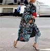 Damskie okopy okładki elegancki styl etniczny Lapel w kwiatowy nadruk nadmierny długie damskie płaszcz druk 2024 Spring Fashion Street Maksi kurtka