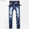 Jeans voor heren Sneeuwgewassen patchwork Rechte elastische jeans voor heren Grote maten Vintage patch Slanke denim jeans Lange witte katoenen herenjeansbroekL240120