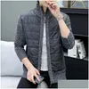 Jaquetas masculinas Mens Contraste Cor Homens Jacketwork Casaco Aconchegante Camisola de Inverno Malha Grosso Quente Acolchoado P Stand Drop Delivery Vestuário Cl Dhelf