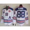 Maglie hockey Team USA 2010 9 Zach Parise 88 Patrick Kane 81 Phil Kessel 28 Brian Rafalski 39 Miller 15 Langenbrunner Sticted Blu Bianco Alternativo 3167