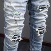 Jeans voor heren High Street Fashion Herenjeans Retro Lichtblauw Elastisch Stretch Skinny Ripped Jeans Heren Patch Designer Hip Hop Merkbroek HombreL240119