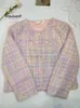 Jaqueta feminina outono inverno rosa tweed pequena fragrância casaco curto coreano moda avançada senso temperamento tops cardigan 240118