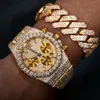 Bijoux Hip Hop Men Gold plaqué 925 VV VV VVS Moisanite Diamant Iced Out Cuban Link Bracelet à la montre mécanique