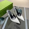 مصمم أحذية نساء Slingback كعب مضخة المعادن منتصف الكعب المدبب أحذية إصبع القدم في مخملية مضخات slingback