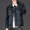 Single Breasted Coat Korean Style Mens Denim Jacket with Multi Pockets Singlebreasted Cardigan for Spring Fall Long Sleeves 240118