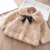 2024 Bestselling Autum Winter Girl's Jackets Imitation Fur Coat Sweet Bow Children Fashion Coat white pink khaki