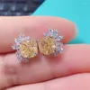 Stud Earrings 3CT/Piece Yellow Cushion Diamond Engagement Women 18K White Gold AU750 Beautiful Ear Jewelry Gift For Lady