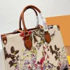 2024 new Shoulder Floral Bag Beach Tote Bag Women Handbag Purse Coated Canvas Leather Trim Hydrangea Print Large Capacity