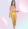 ANJAMANOR Sexy Crochê Malha Saias Longas Roupas de Férias de Verão Beach Club Wear Oco Out Split Maxi Saia Amarelo D83DC17 Y089358391