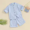 Kleidungssets Kleinkind Baby Jungen Sommer Outfit Baumwolle Leinen Kurzarm Button-Down-Hemd Elastische Taille Shorts Set Freizeitkleidung