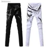 Men's Jeans Men Hip Hop Jeans With Chain Patchwork Punk Gothic Party Stage Multi Zippers Leather Performance Pants For ManL240119