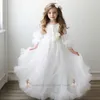 Robes de fille fleur robe de bal pleine longueur Tulle princesse manches bouffantes première Communion fête d'anniversaire jupe pour enfant personnalisé F10