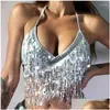 Women'S Swimwear Womens Swimwear Sequin Fringe String Bikini Top Glitter Bra Belly Dance Latin Halter Drop Delivery Apparel Women'S C Dhzgu