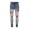 Mens Jeans nödställda motorcykelcyklist Jean Rock Skinny Slim Ripped Hole Letter Top Quality Brand Hip Hop Denim Pants 28-40 859193730