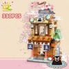 Bloklar Şehir Mini Japon Sokak Görünümü Erişteleri Ev Model Yapı Blokları DIY Hot Spring Sushi Dükkanı Tuğla Ldrenvaiduryb için Oyuncaklar