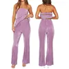 Women's Two Piece Pants Summer Purple Women 2 Pieces Outfits Solid Color Tube Top With Long Trousers Casual Streetwear Outfit For Club Party