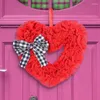 Couronne de fleurs décoratives pour la saint-valentin, couronne d'arc artificielle en forme de cœur rouge avec corde suspendue pour porte d'entrée et fenêtre
