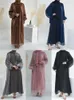 Etniska kläder mode 3 uppsättningar djellaba glänsande tyg diamanter puffhylsa bälte öppen kimono och lång under klänning med hijab saudiska abaya