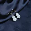 Dangle Earrings Natural Hetian Jade White Gourd S925 Sterling Silver Eardrops Graceful Birthday Gift Accessor