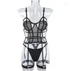 BRAS SET Y EROTIC LACE LINGERIE SET BANDAGE GRID Se genom porr Underkläder Kvinnor 3 -stycken BRA Tongs Outfits Sensual Drop Delivery Dhmac