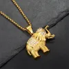 Hip Hop Iced Out Bling Elephant Pendant Necklaces Cute 14k Yellow Gold Chains For Women Man Hiphop Jewelry