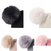 Casquettes Chapeaux Nouveau-né bébé enfants filles garçons Kawaii hiver chaud tricot chapeau boules de fourrure pompon couleur unie mignon bonnet bonnet cadeaux Dro Dh2Ui