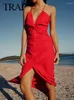 Casual Dresses Red Slip Dress Woman Sexy Backless Women Long Elegant Party For 2024 Midi Night Evening