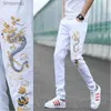 Men's Jeans Korea Version Mens High Quality White Jeans Embroidery Slim Stretch JeansLight Luxury Sexy Jeans Stylish Street Jeans;L240120