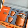 Designer Orange Tea Set Classic Letter Logo Tea Making Set Travel Convenient Gift Tea Set including Notebook with Portable suitcase