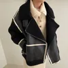 レディースジャケットスーパーエアン韓国シック冬レトロラペルデザインステッチラムウールファージャケットコート女性