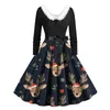 Casual Dresses Faux Collar Long Sleeved Swing Dress Women Christmas Printed V Neck Belt Bow Decorate Elegant And Pretty Women'S