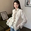Elegante weiße Polka Dot Tweed Mantel Frauen Frühling und Herbst Lose Beiläufige Vintage Jacken Koreanischen Stil Chic Streetwear Tops 240118