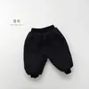 Trousers 2023 Winter New ldren Plus Velvet Thick Trousers Solid Kids Girls Pocket Casual Pants Infant Boys Warm Harem Pants H240508