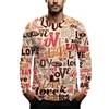 Men's T Shirts Valentine'S Day Clothing Love Pattern Printed Round Neck Long Sleeved Pullover Spring And Autumn T-Shirt