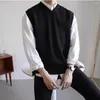 남성용 조끼 남자 옷의 옷 짜는 색 세이스트 코트 니트 스웨터 v 넥 브라운 소매없는 조끼 헐렁한 한국 2024 가을 패션 x