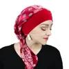 Vrouwen Satijn Gedrukt Tulband Hoed Stretch Breedgerande Slaapmuts Mode Pre-tie Tulband Wrap Head Cap Casual Durag Piraat hoed