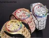 Ruoli Orologio Orologi svizzeri Clean Factory Dayton 4130 Movimento al quarzo Zaffiro Oro rosa Out Uomo Tre orologi da polso da uomo con diamanti arcobaleno