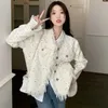 Elegante weiße Polka Dot Tweed Mantel Frauen Frühling und Herbst Lose Beiläufige Vintage Jacken Koreanischen Stil Chic Streetwear Tops 240118