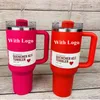 With 1:1 Logo 40oz Cosmo Pink Tumblers Winter PINK Shimmery LIMITED EDITION 40 oz Mugs Lid Straw Big Capacity Beer Valentines Day Gifts Pink Parade Water Bottles 0119