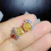 Stud Earrings 3CT/Piece Yellow Cushion Diamond Engagement Women 18K White Gold AU750 Beautiful Ear Jewelry Gift For Lady