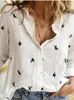 Kvinnors blusar fåglar tryck skjortor 35% bomull långärmad kvinnlig topps 2024 vår sommar lös casual office damer skjorta