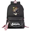 Borse Anime Sakura Girl Card Captor Zaino USB Borse per libri scolastici Ventole Borse da viaggio Catena per laptop Cuffie