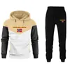 Mens Tracksuit Hooded Sweatshirts and Jogger Pants Patchwork Color Gym Outfits Autumn Winter Casual Sports Hoodie Set 240119