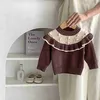 Pullover 2024 Spring New Baby Girl Long Sleeve Knitted Sweater Toddler Solid Casual Knitwear Infant Versatile Lace Pullover Kids Clothes H240508