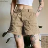 Shorts femininos Rimocy Streetwear Vintage Denim Cargo Shorts Mulheres Bolsos Decorar Shorts de cintura alta Mulher Angustiada Calças de brim curtas FemaleL240119