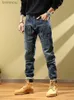 Men's Jeans Jeans for Men Spliced Male Cowboy Pants Straight Motorcycle Trousers Skinny Tight Pipe Slim Fit Regular Korean Style Washed SoftL240119